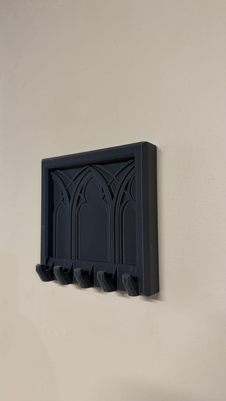 Gothic Cathedral Keychain & Necklace Holder – Dark Home Décor Organizer with 5 Hooks