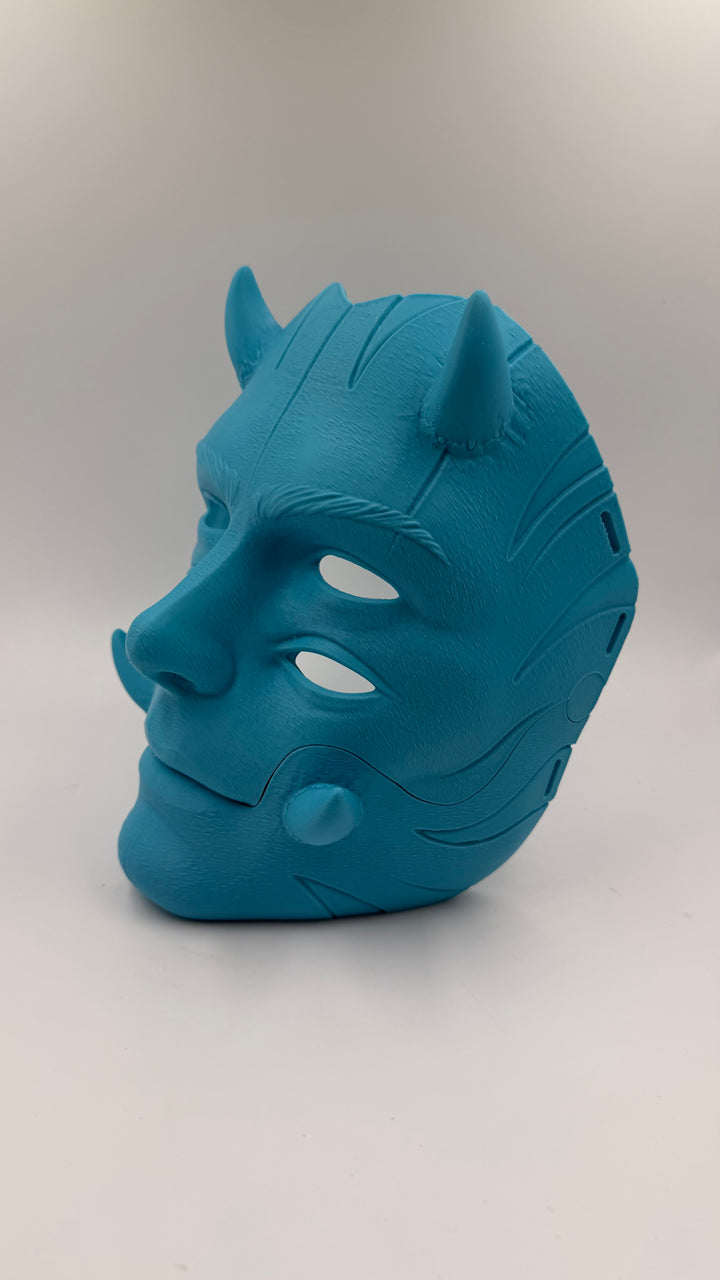Argos Horned 4 Eye Moving Jaw Mask – Articulated Monster Mask, Demon Cosplay Mask, Horror Mask, Halloween Costume,