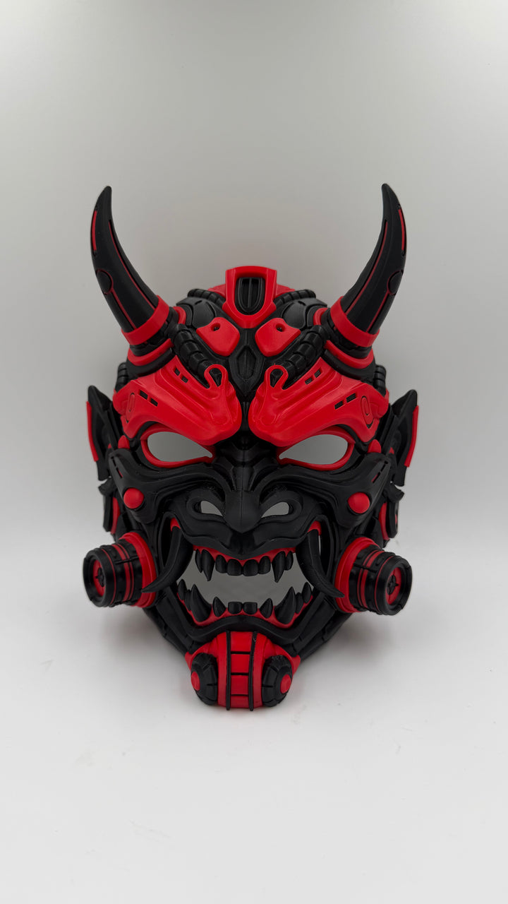 Cyberpunk Oni Mask Japanese Demon Samurai Tetsu Mask Red Futuristic Wall Art Decor Horned Warrior Helmet Sculpture Fantasy Gaming Decor