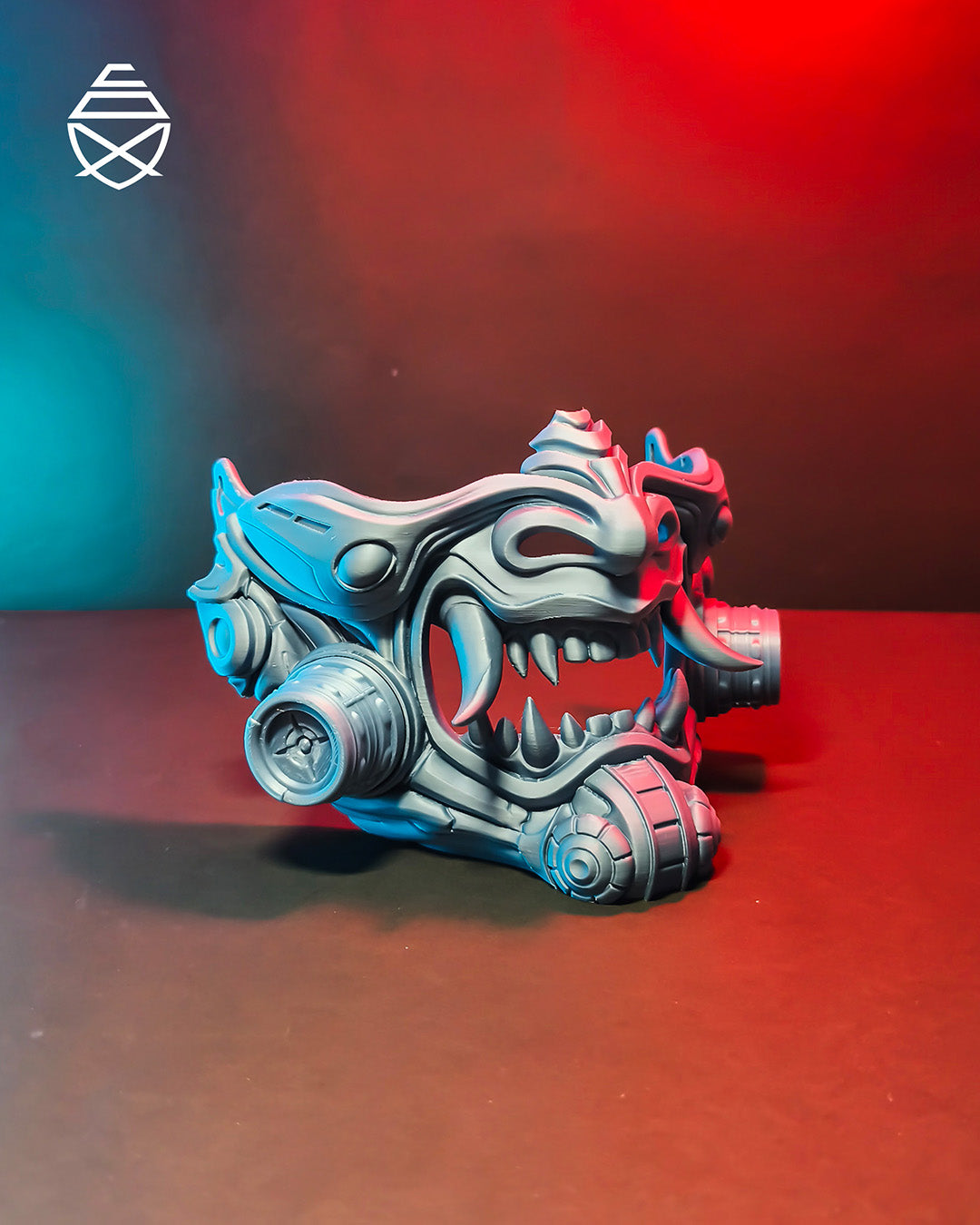 Cyberpunk Oni Mask Japanese Demon Samurai Tetsu Mask Red Futuristic Wall Art Decor Horned Warrior Helmet Sculpture Fantasy Gaming Decor