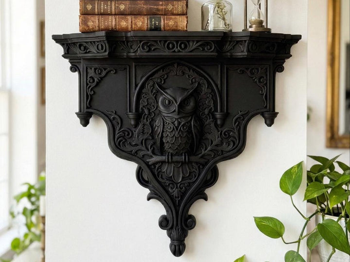 Gothic Guardian Owl Wall Shelf Owl Altar