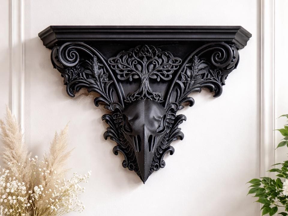 Gothic Raven skull Wall Shelf Corbel