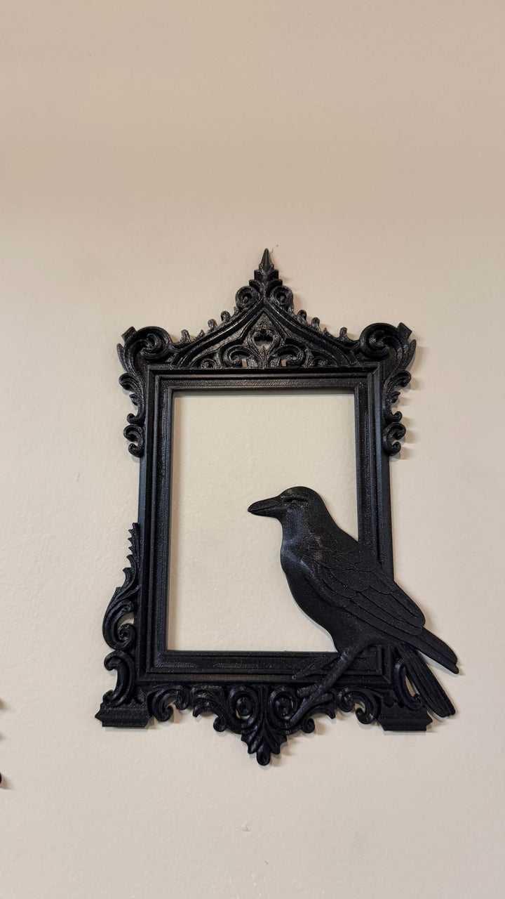 Gothic Raven Frame Wall Decor | Black Crow Ornate Victorian Picture Frame | Dark Academia Halloween Decor | Spooky Bird Wall Art