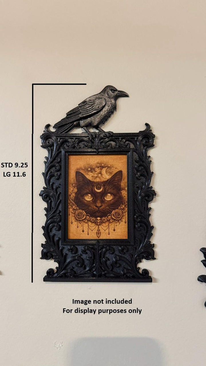 Gothic Raven DIY Wall Decor | Portrait Frame with Crow | Victorian Baroque Home Decor | Witchy Dark Academia Art | Raven Skull Decor