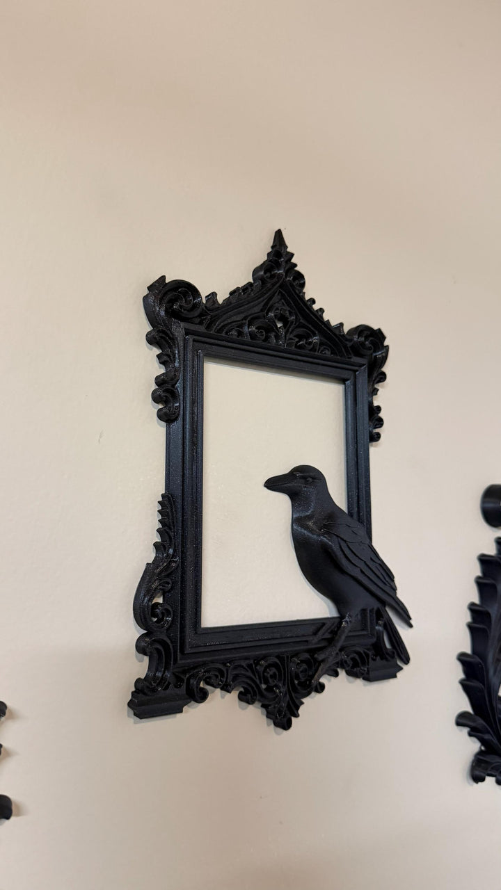 Gothic Raven Frame Wall Decor | Black Crow Ornate Victorian Picture Frame | Dark Academia Halloween Decor | Spooky Bird Wall Art