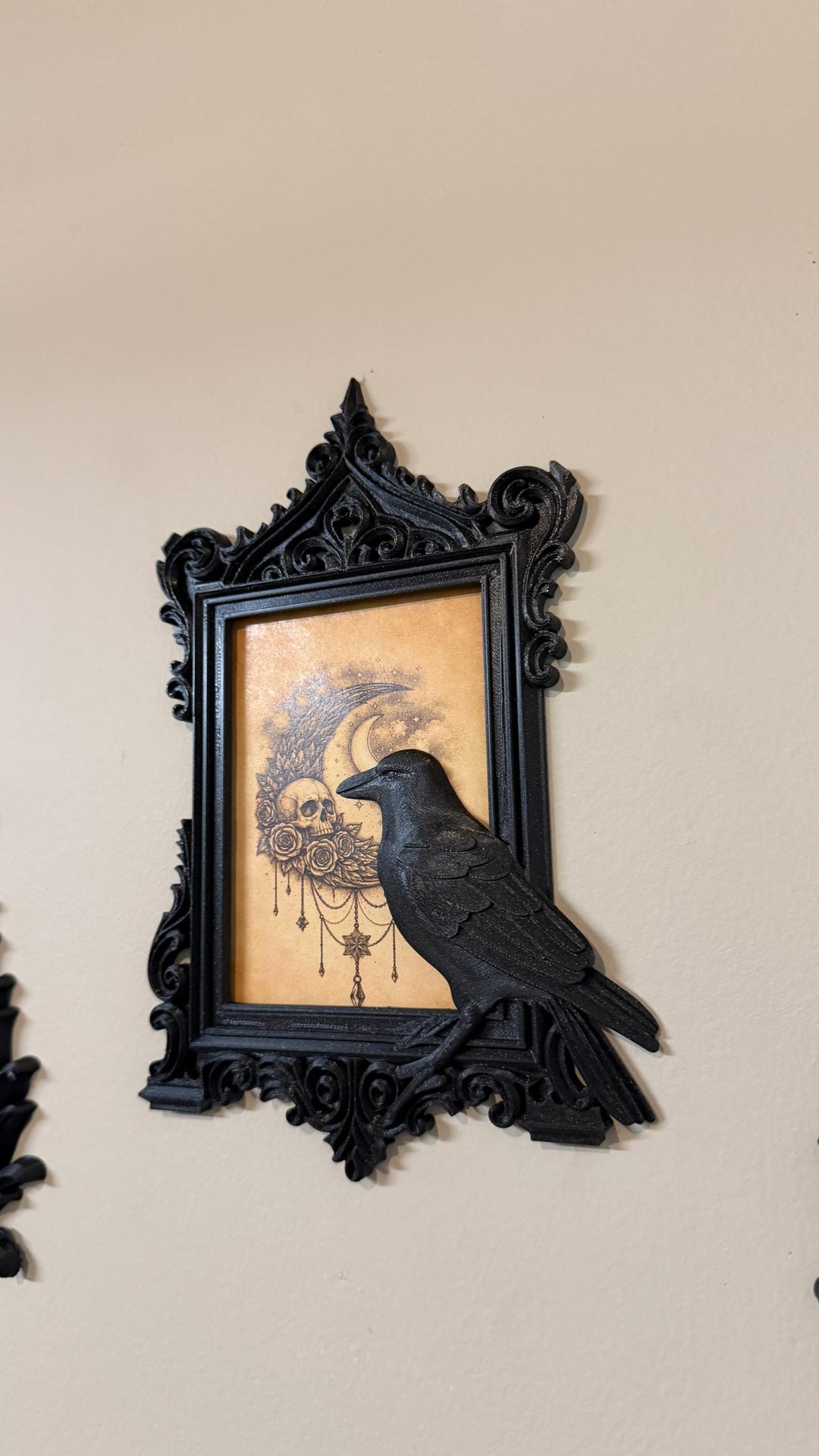 Gothic Raven Frame Wall Decor | Black Crow Ornate Victorian Picture Frame | Dark Academia Halloween Decor | Spooky Bird Wall Art