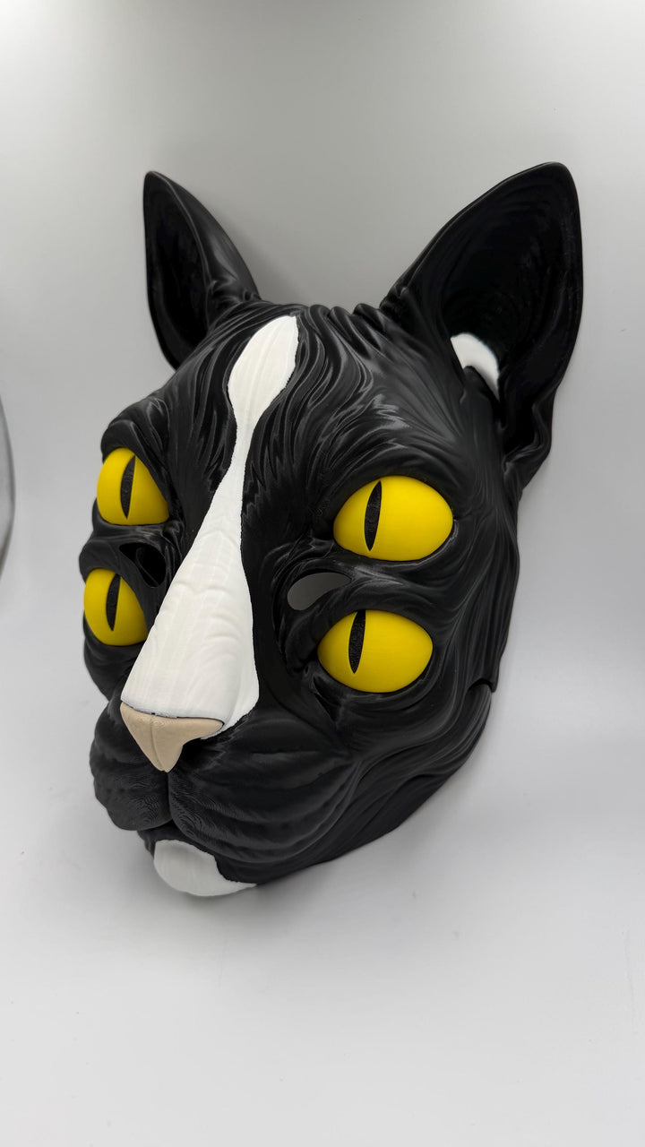 Nekora Black Cat Mask with Moving Jaw Four Eyed Gothic Cosplay Mask