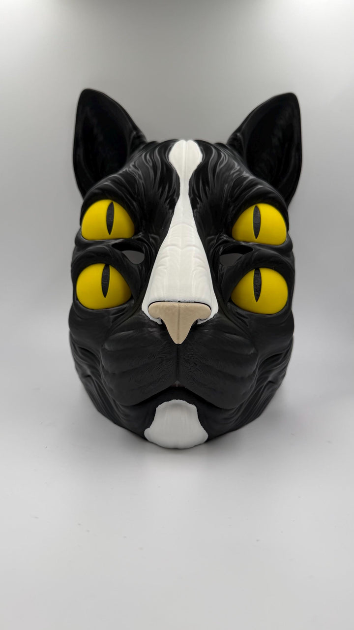 Nekora Black Cat Mask with Moving Jaw Four Eyed Gothic Cosplay Mask