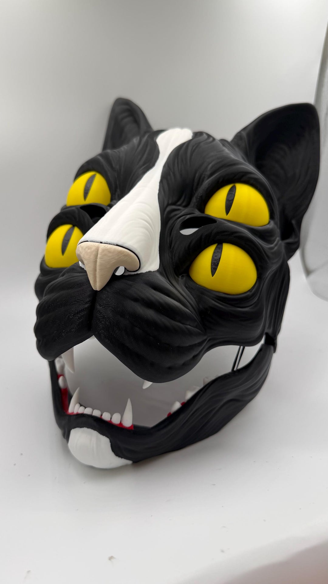 Nekora Black Cat Mask with Moving Jaw Four Eyed Gothic Cosplay Mask