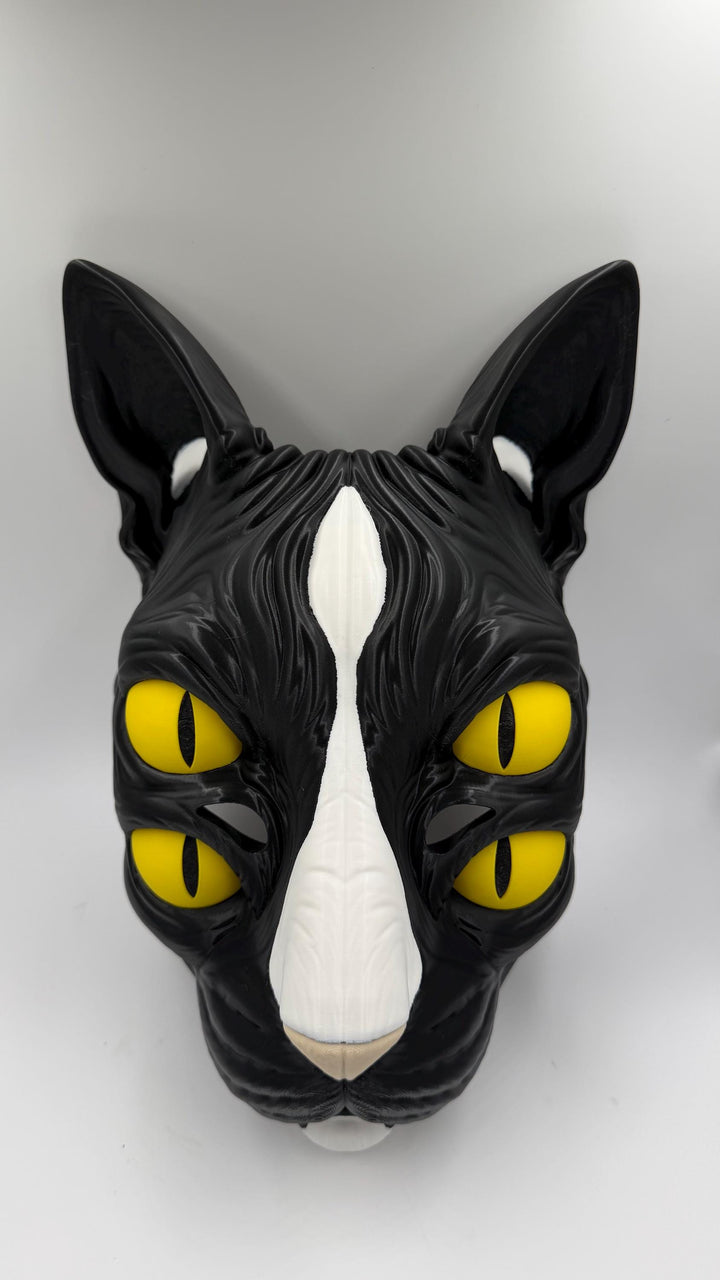 Nekora Black Cat Mask with Moving Jaw Four Eyed Gothic Cosplay Mask
