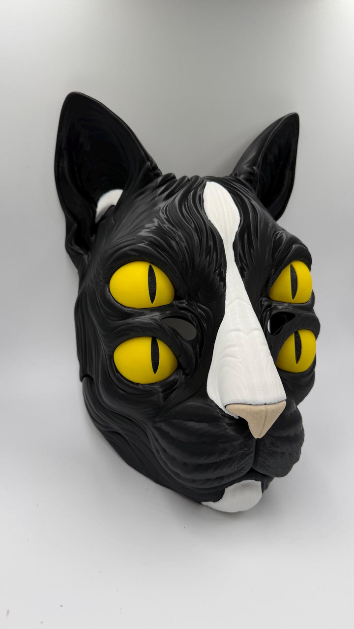 Nekora Black Cat Mask with Moving Jaw Four Eyed Gothic Cosplay Mask