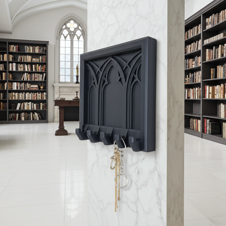 Gothic Cathedral Keychain & Necklace Holder – Dark Home Décor Organizer with 5 Hooks