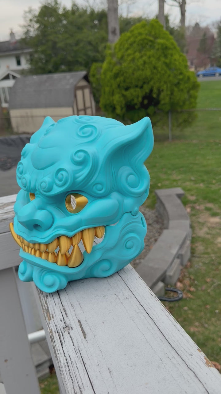 Foo Dog Mask with Moving Jaw | Chinese Guardian Lion Cosplay Mask | Fu Dog Dragon Lion Helmet